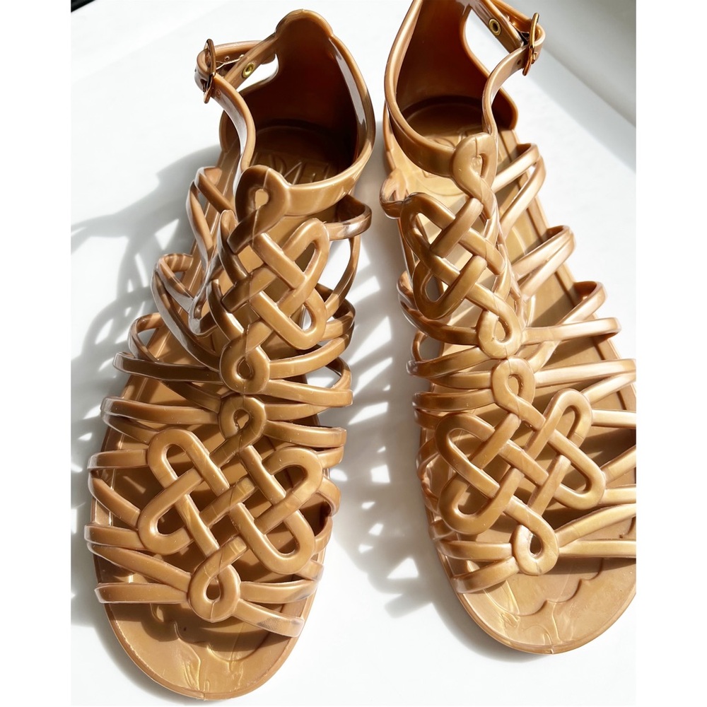 Diane Von Furstenburg Jaya bronzed gold jelly sandals sz 7 - Picture 2 of 9
